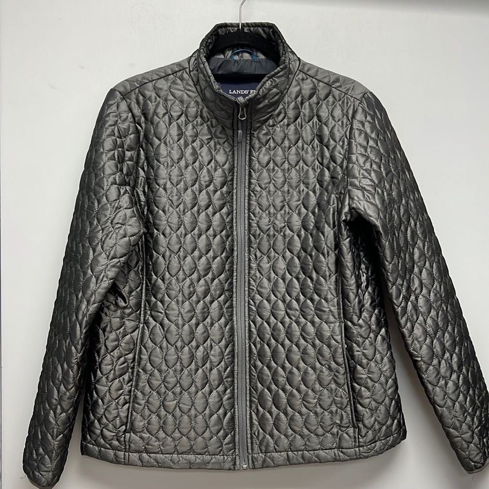 Lands End Women’s Gray Quilted Jacket Size Medium